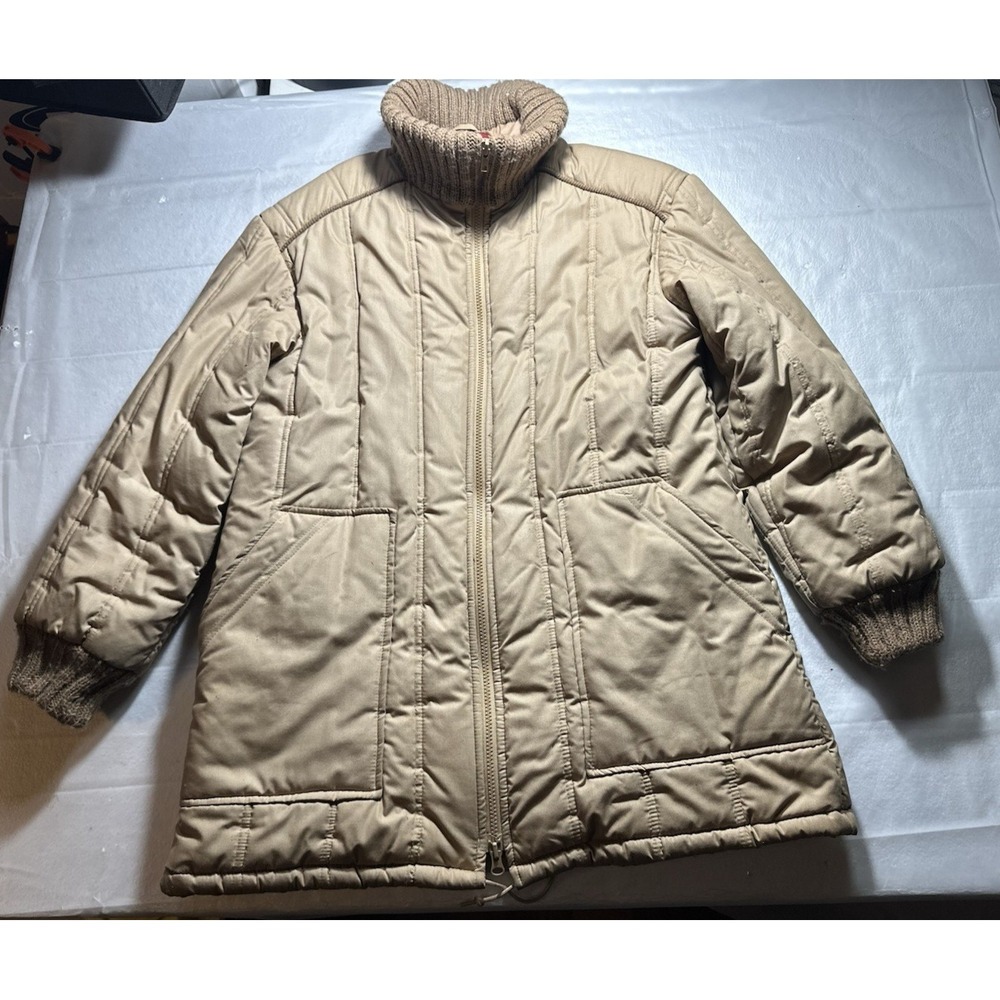 Vintage 1980S Jean Nicole Puffer Coat Womens Medium Beige Knit Collar Korea